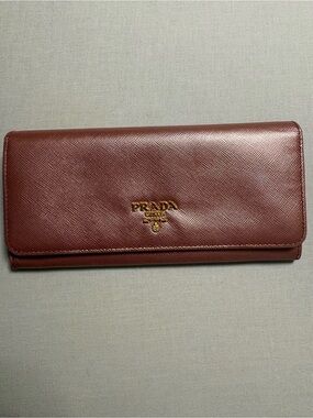 Prada Saffiano Leather Continental Wallet - Rose Brown with Gold Hardware